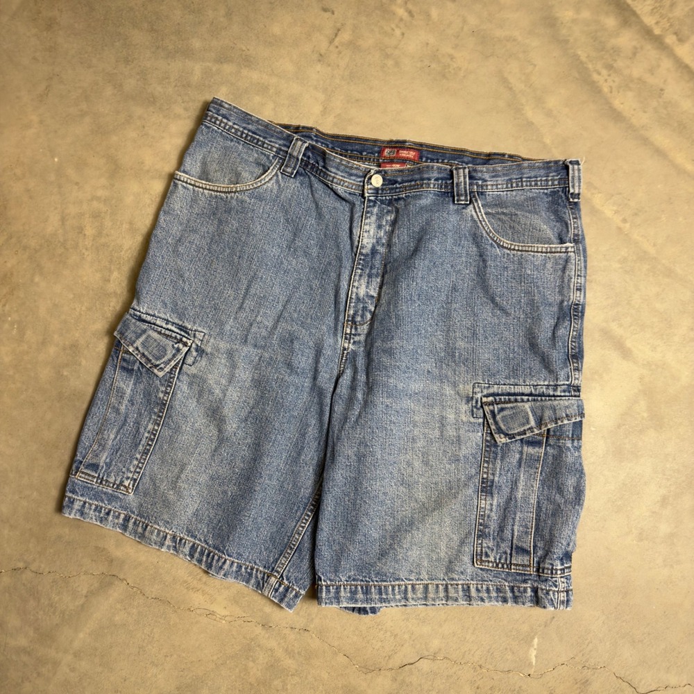 Vintage Faded Glory Cargo Denim Shorts Mens 40 Blue Baggy Y2K